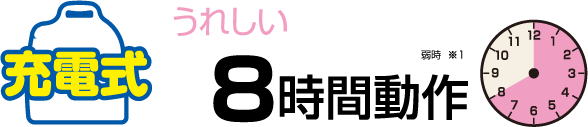 充電式 うれしい8時間動作 弱時 ※1